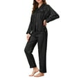 thumbnail image 4 of INSPIRE CHIC Women's Mother's Day Satin Pajamas Stripe Lounge Nightshirt Button Down Tops with Pants Pj Sets M Black, 4 of 6