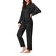 thumbnail image 4 of Pijamas de satén para mujer INSPIRE CHIC, camiseta de noche a rayas con botones y pantalones, conjuntos de PJs L en negro, 4 of 6