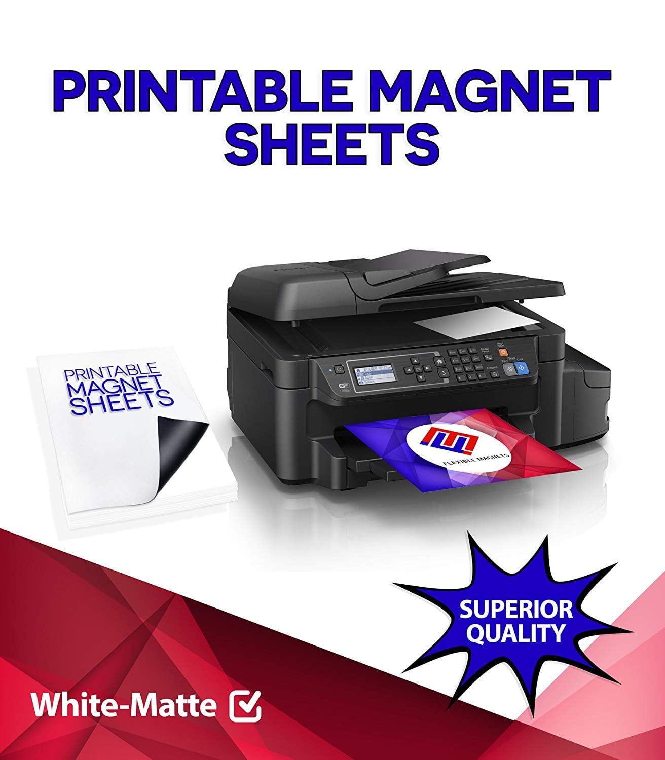 Magnetic Printable Sheets for home or commercial printing - Magnetic Inkjet  Paper - Glossy White - 8.5 x 5.5 x 15 Mil (Pack of 50) 