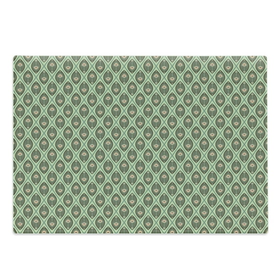 Geometric Cutting Board, Graphic Peacock Feathers Pattern in Pastel Color Nostalgic Culture, Decorative Tempered Glass Cutting and Serving Board, Large Size, Pistachio Green Tan, by Ambesonne