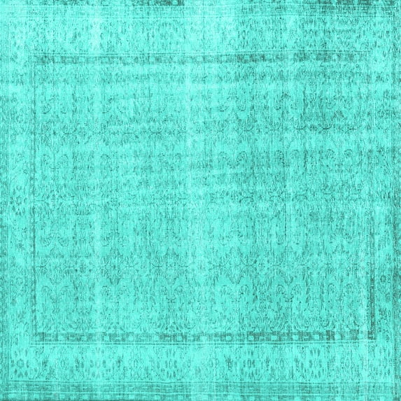 Ahgly Company Machine Washable Indoor Square Persian Turquoise Blue Traditional Area Rugs, 3' Square