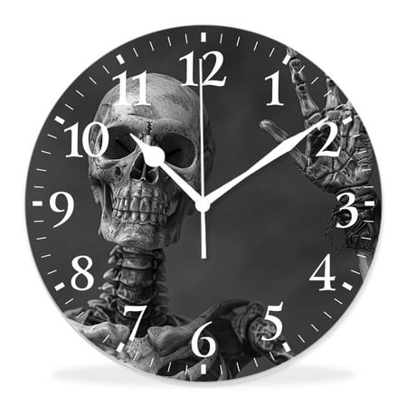 12 Inch Wall Clock Battery Operated Silent Clock Decorative for Office, Kitchen, Outdoor, Living Room,Human Skeleton Skull Simple