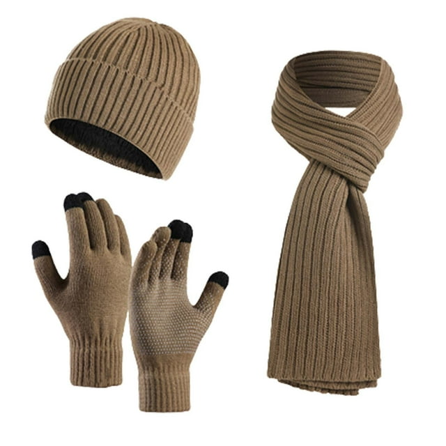 Sofa Vama Ropa de Cama Traje de tres piezas para hombre y mujer, de punto grueso y cálido, con gorro, bufanda y guantes de lana. for Navideño