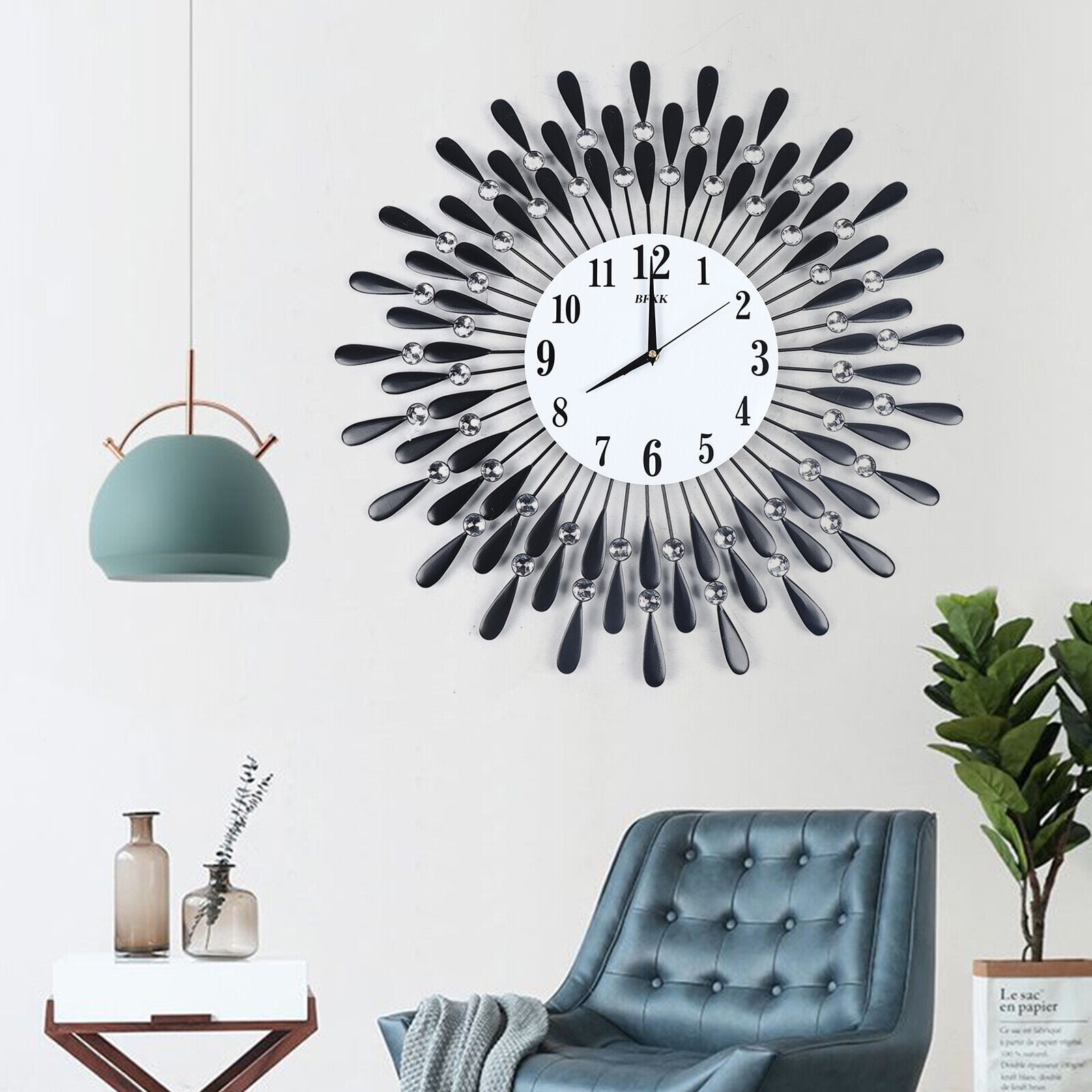 Nordic 3D Luxury Large Art Wall Clock Modern Round Black 24.41*1.37in for Bedrooms, Dining Rooms, Living Rooms
