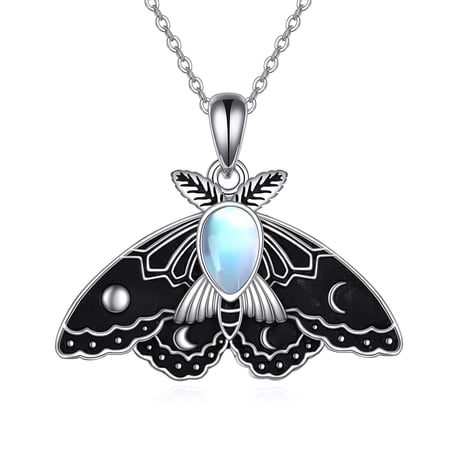 Moth Necklace Sterling Silver Luna Moth Moonstone Pendant Necklaces Witchy Vintage Goth Jewelry Christmas Gifts for Women