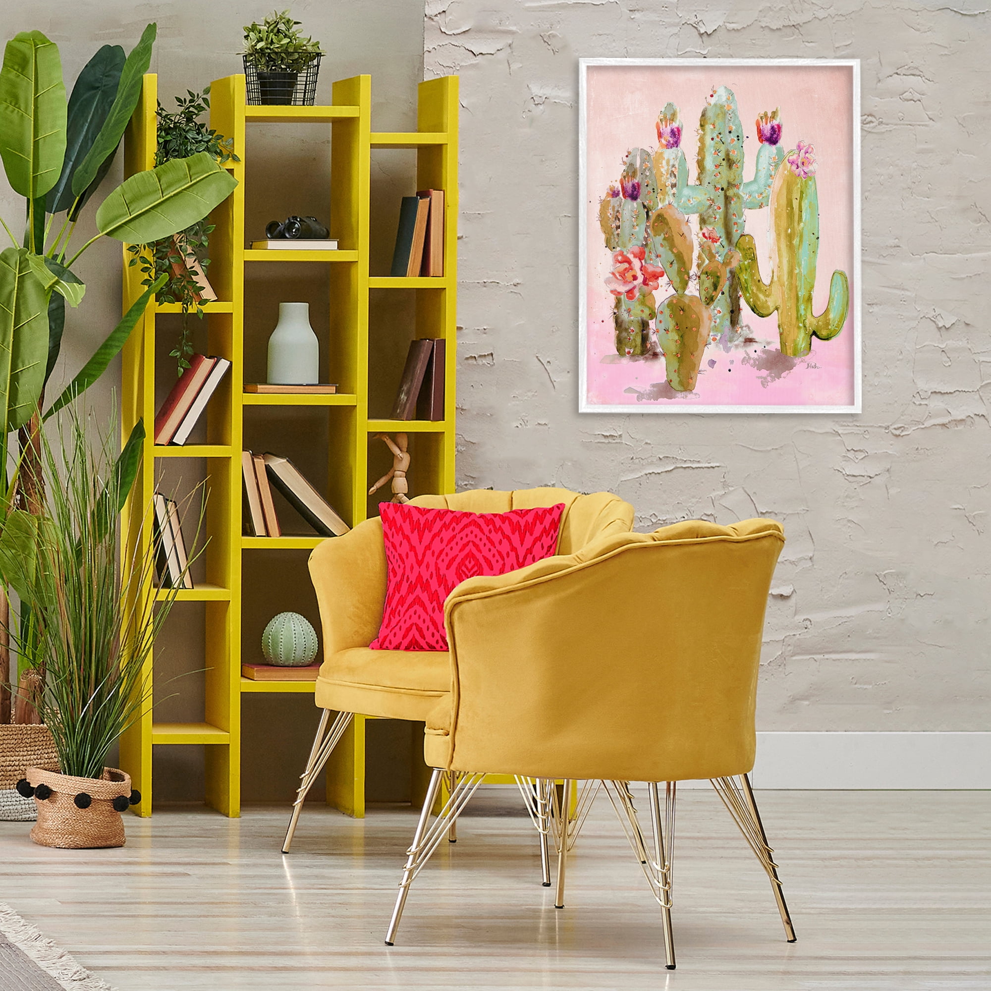 Stupell Industries Fun Floral Cacti Botanical & Floral Painting White Framed Art Print Wall Art, 24 x 30