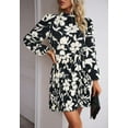 thumbnail image 2 of High Neck Floral Print Pleated Dress for Women Above Knee Length Black Medium, 2 of 5