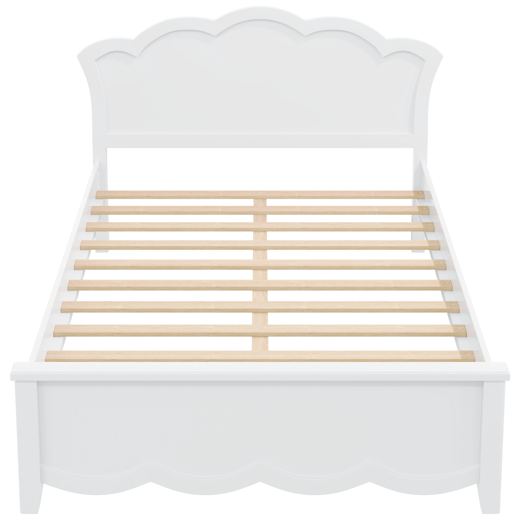Noble House Caldon Full Size Platform Bed with Contoured Headboard and Footboard, Pine Wood Frame, White