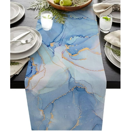 

Marble Cotton Linen Table Runner Aqua Table Runner 108 inches Long Table Runner Dresser Scarves for Dining Room/Kitchen/Wedding Decoration/Holiday Party Table Decor 13 x108