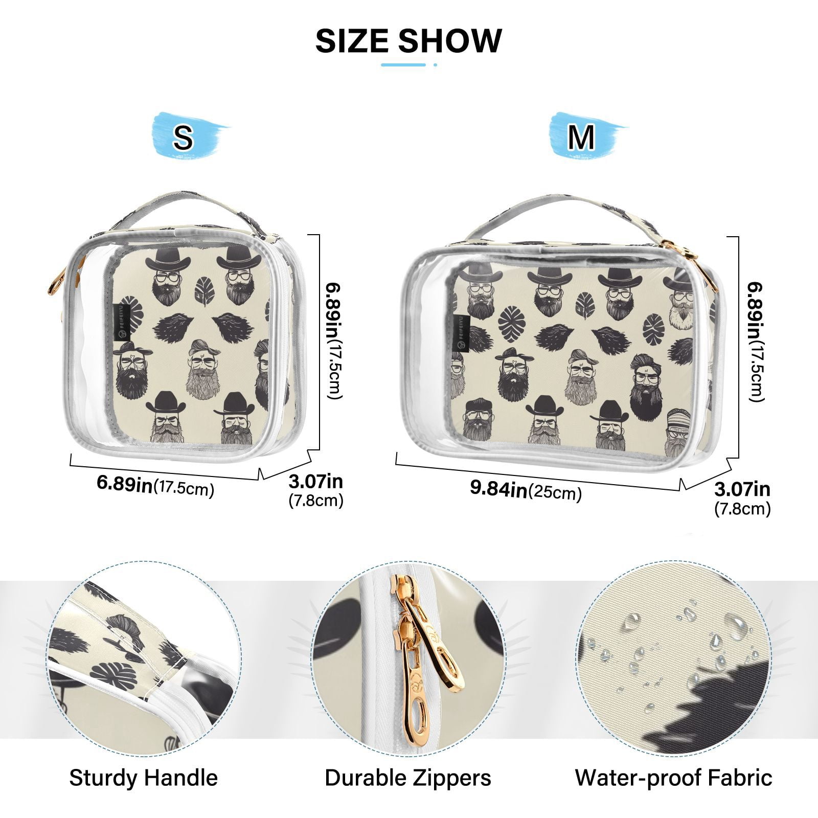 Clear Makeup Bags with Handle Large Opening 2 Pack Set Toiletry Bag Quart Size Bag, for Women Man Traveling Travel Essentials, Toiletries and Other. Beard Salon Male