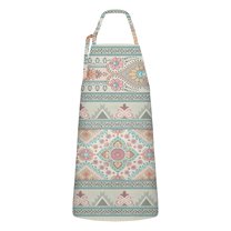 Orange Purple Diamond Shaped Geometric Boho Apron-Garden Aprons for Women with Pockets-Cotton Linen Waterproof Kitchen Cooking Gardening Aprons Adjustable for Kitchen,Cooking,BBQ and Salon 33x27 Inch