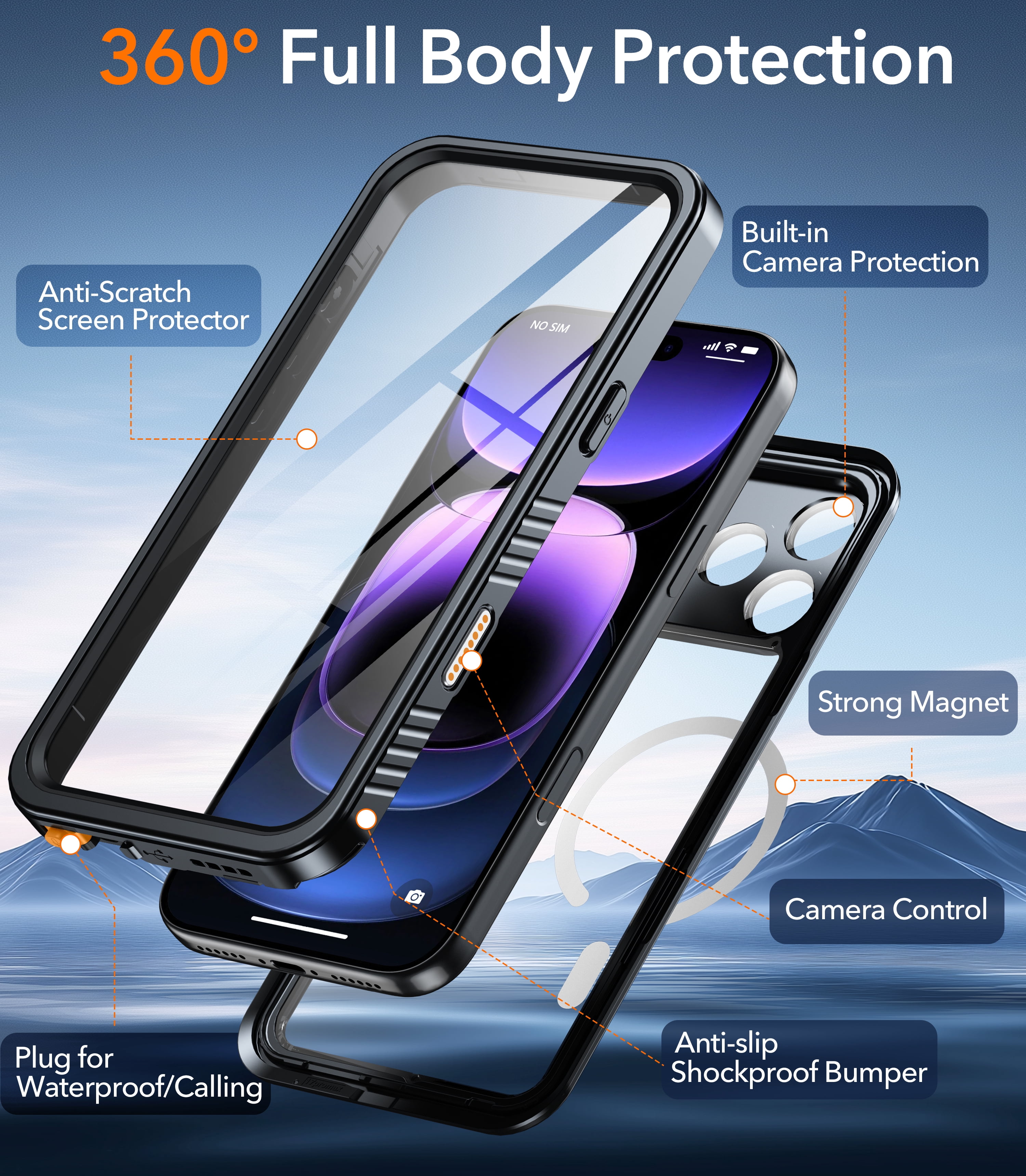 Oneagle Magnetic Waterproof Phone Case for iPhone 17 Pro Max,IP 68 Underwater,Black