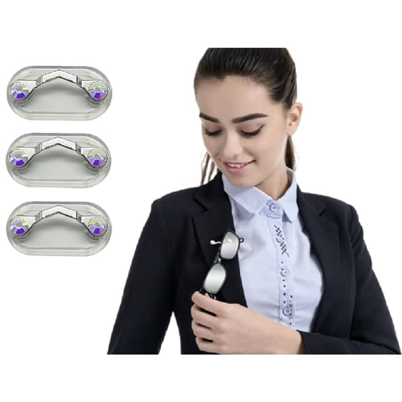 HHX 3Pcs Magnetic Eyeglass Holders Sunglasses Holder Glasses Holder ID Holder Badge Holder Compact and lightweight(Silver-colored diamond)