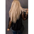 thumbnail image 1 of ABPHQTO Blusa de manga hinchada con cuello de pico en contraste de encaje negro para mujer, 1 of 5