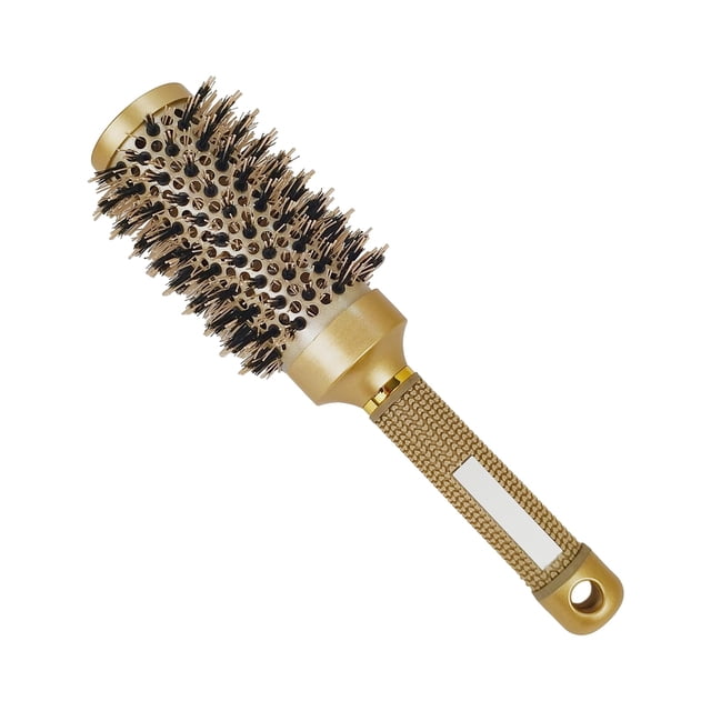 Cepillo redondo para soplado de cerdas de jabalí, cepillos de pelo redondos para mujeres, flequillo, cepillo redondo de pelo rizado para secado por soplado, cerámica nano térmica y tecnología iónica (