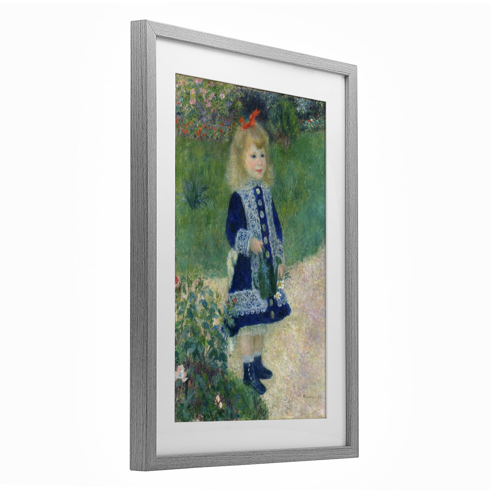 Stupell Industries Girl With Watering Can Gray Framed Print Under Glass, design by Tina LeCour