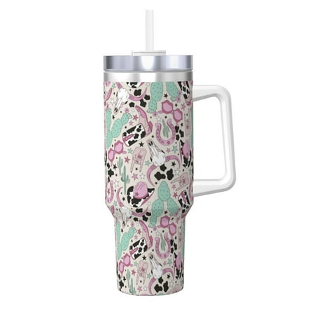 

Goofa West Cowgirl Disco Print 40oz Ice Bully With Handle And Straw Stainless Steel Vacuum Insulated Cup And 2 In 1 Straw Lid