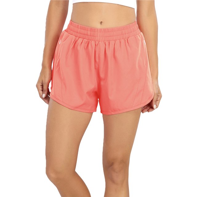 Txlixc Pantalones cortos de correr para mujeres, pantalones cortos de cintura elástica de doble capa de color sólido Txlixc moda