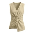 thumbnail image 5 of VBVC Women's Cotton Linen Twist Front Tank Top , Ladies' Deep V Neck Loose Fit Blouse , Summer Casual Vacation Sleeveless Shirt For Women,Khaki,S-2XL, 5 of 5