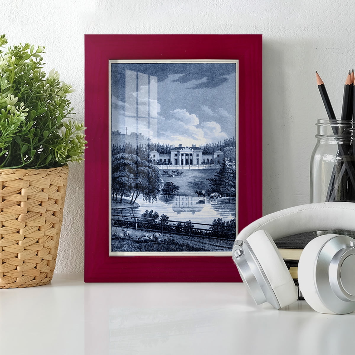 Estate View I -Framed Print w/glass-Cherry Red