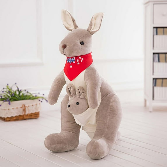 Kawaii Cute Scarf Kangaroo Plush doll Mom Baby Kids Cartoon Home Decor Birthday Gift Parent-Child Toys Stuffed Animal Doll Stuffed Toy Kangaroo Plush Toy GREY 28CM RED SCARF