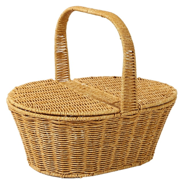 Cesta multiusos con asas de imitación de ratán, cesta para guardar frutas