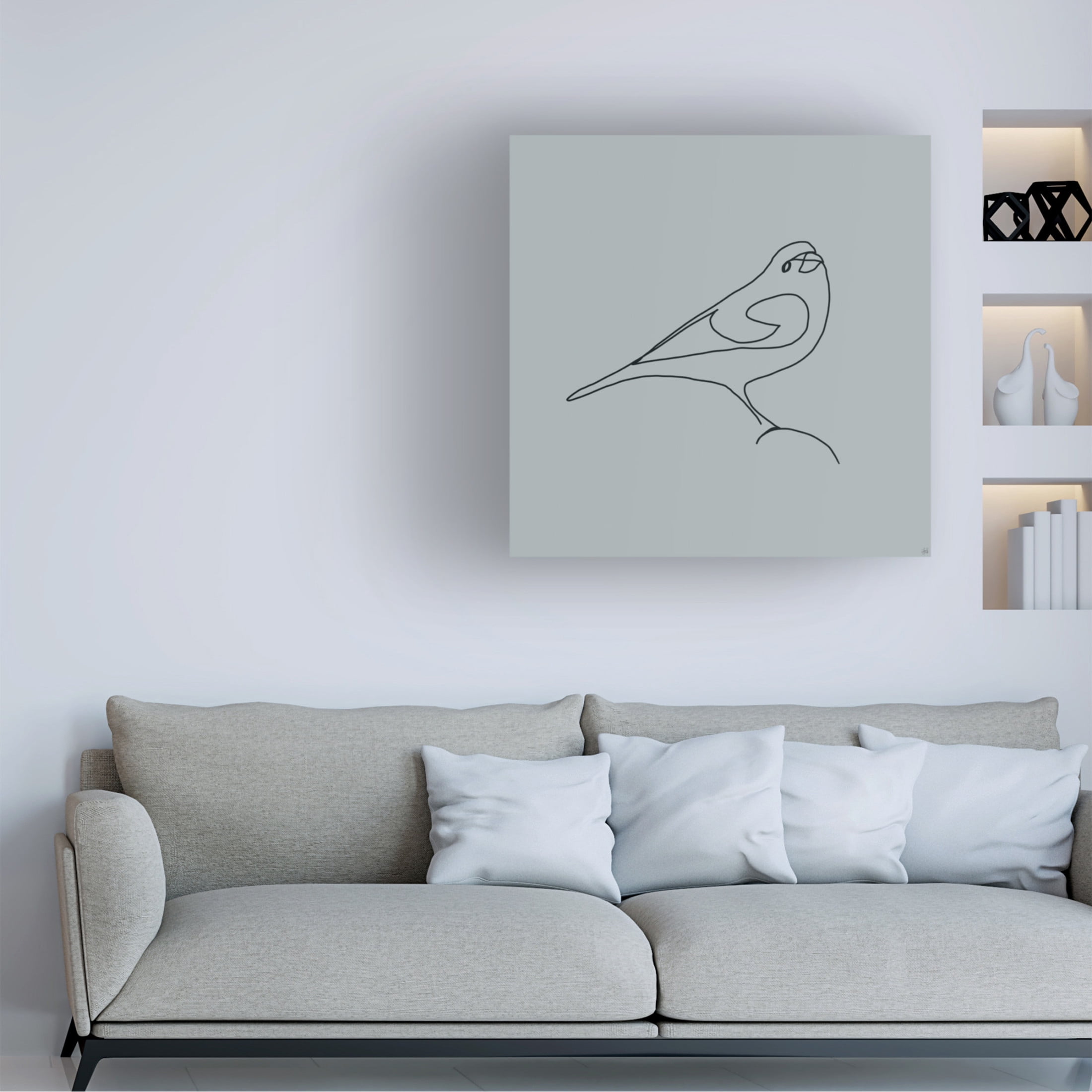 Canvas Wall Art - Line and Brush 'Line Bird 1' Wall Art for Living Room, Bedroom, or Office Décor by Trademark Fine Art - 24 x 24 Inches