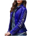 thumbnail image 1 of Chaquetas de traje estilo casual Chaqueta con cremallera y solapa sólida para mujer, abrigo de manga larga con tachuelas, ropa de abrigo corta,blazer moda（Azul， M), 1 of 4