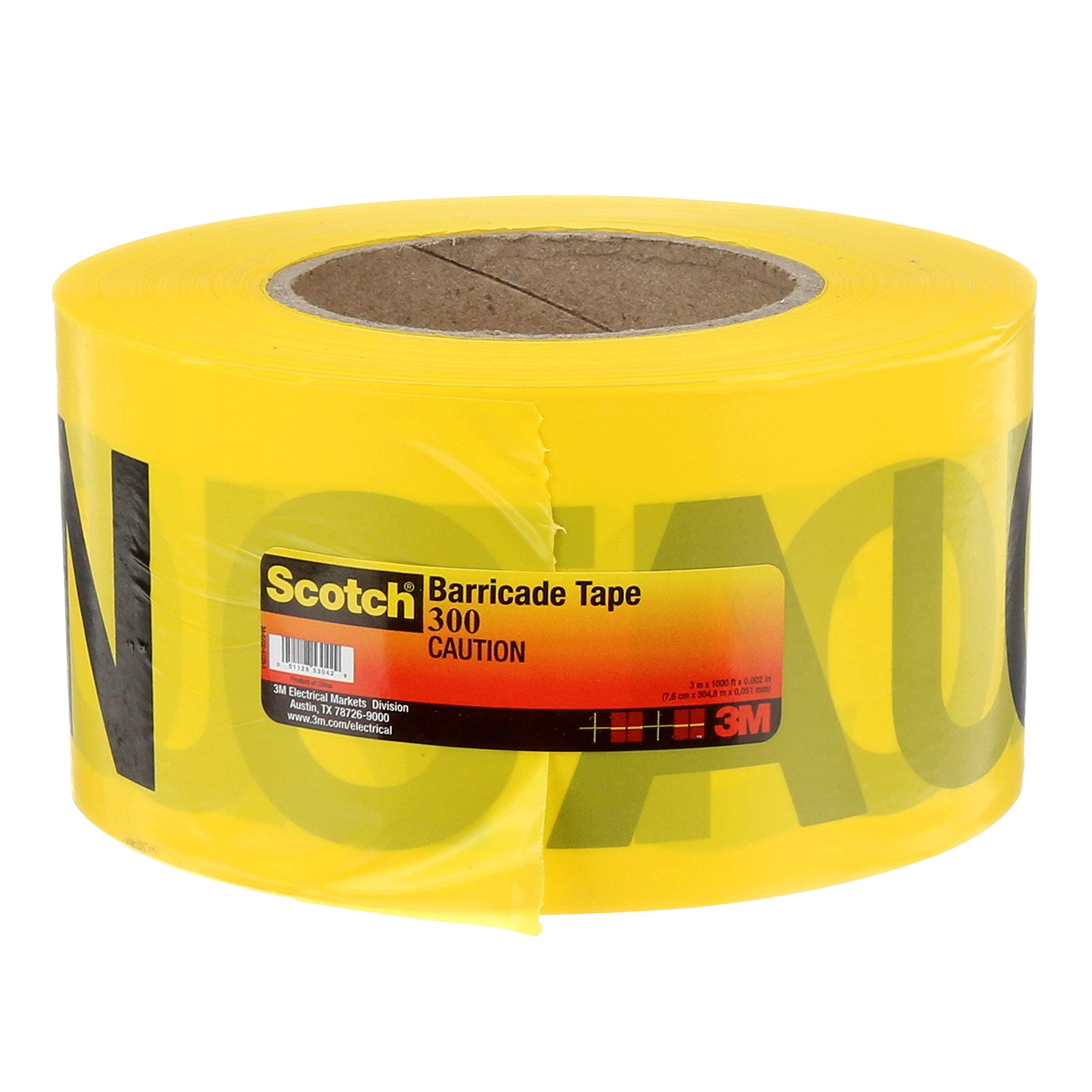 Scotch Barricade Tape 300, Caution, 3 in x 1000 ft, Yellow
