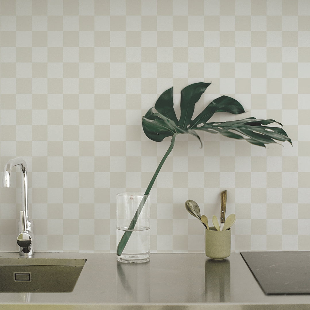 Tempaper Checkmate Beige Peel and Stick Wallpaper, 20.5" x 16.5'