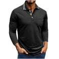 thumbnail image 2 of Aobny Polo Collared Summer Tops Long Sleeve Pocket Cotton Black Tshirts Plain Pullover Men T Shirts,XL, 2 of 7