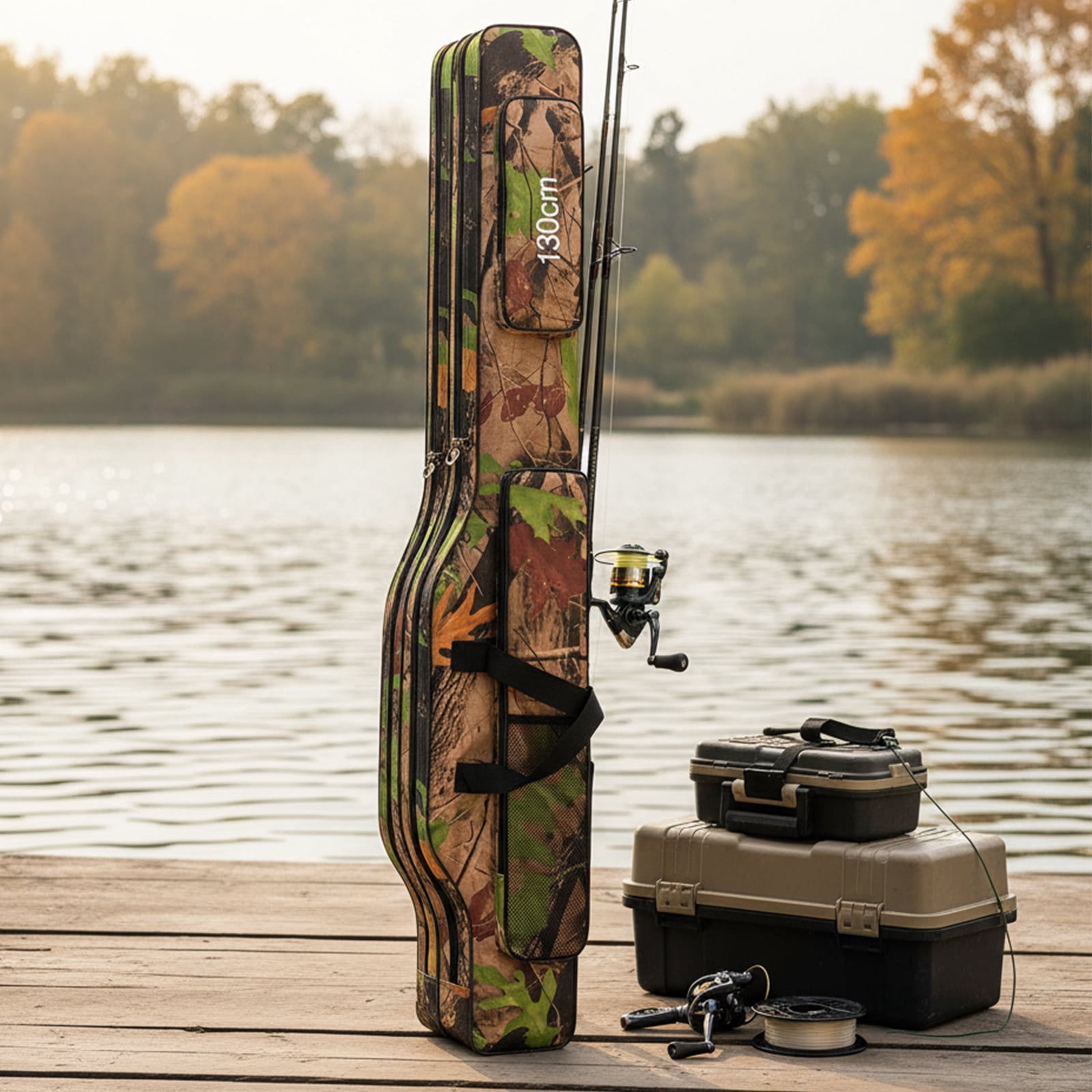 HUISZJ Fishing Storage Bag, Large Fishing Bag with Handle, Tackle Storage Bag Case for Fishing Equipment (Camouflage 1.3M)
