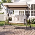 thumbnail image 2 of LAUSAINT HOME Outdoor Patio Swing with Stand, Heavy Duty Wicker Chair with Adjustable Canopy & Removable Cushions for Garden, Backyard, Deck, Beige, 2 of 11