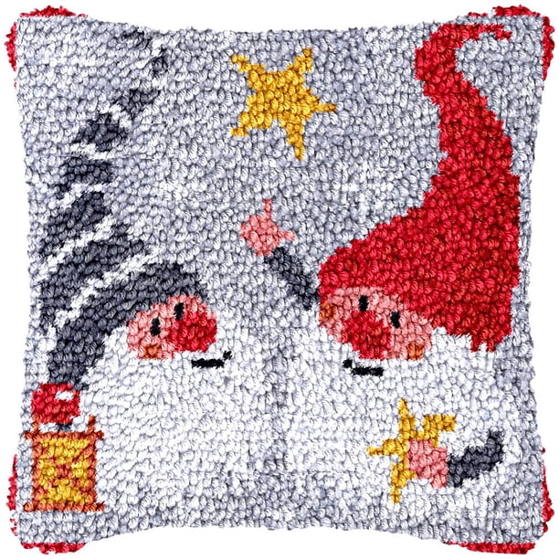 Kits de aguja de lengüeta para funda de almohada DIY, funda de cojín con costura de ciervo navideño, artesanía a mano, ganchillo para gran familia, 17x17 pulgadas