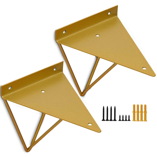 Soporte de pared en forma de L de 2 piezas Soporte de esquina para el hogar Estante decorativo Soporte de almacenamiento de cocina de oficina Estante, Dorado kenally HA007897-02B