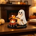 thumbnail image 5 of Halloween Campfire Tealight Holder, Cute Ghost Mummy Scarecrow Statue Candle Holders, Ghost Campfire Gathering for Indoor Halloween Decor, Cozy Fall Tabletop Accent (A1), 5 of 6