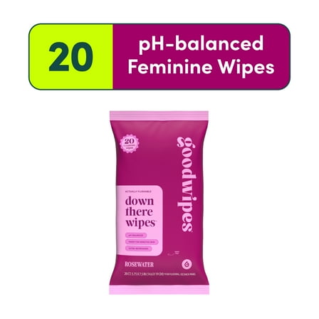 goodwipes Down There Wipes, Feminine Hygiene Wipes, Rosewater Scented, 1 Pack, 20 Total Wipes