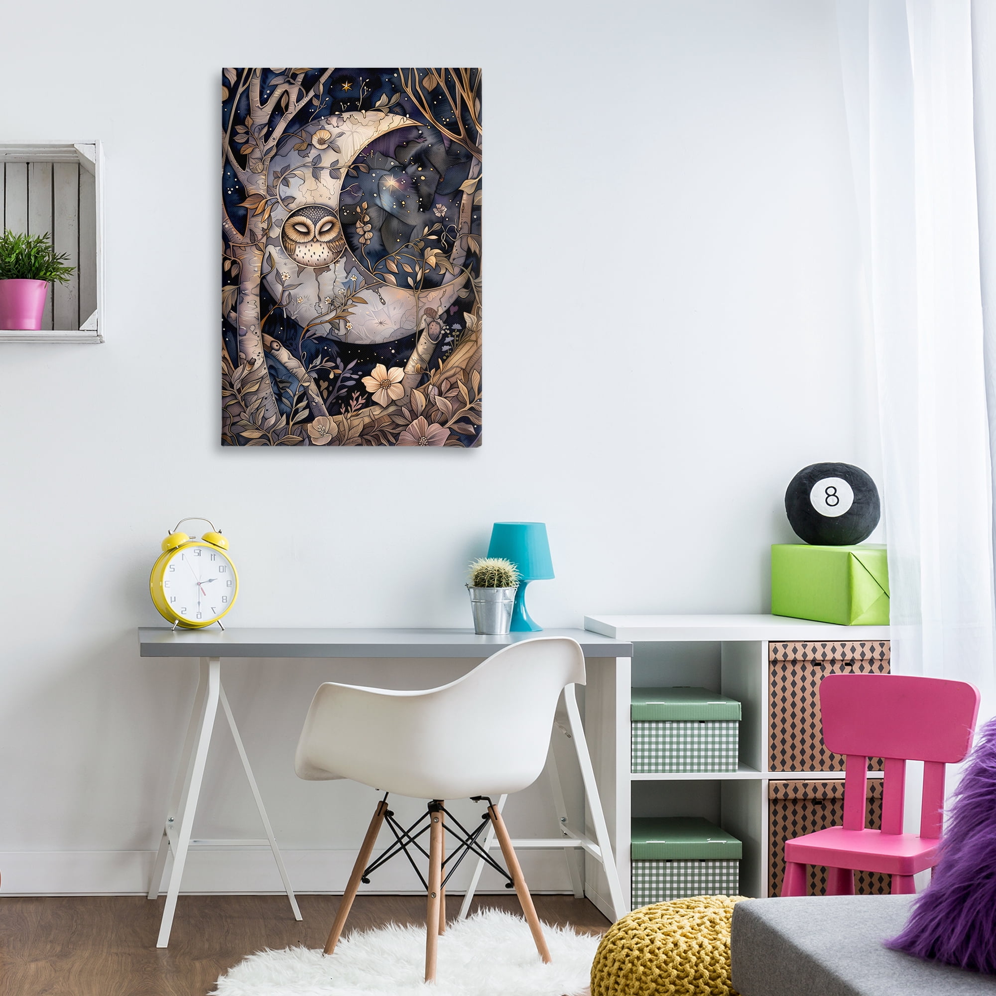 Stupell Industries Moon Owl Sleeping Animals & Insects Painting Gallery Wrapped Canvas Art Print Wall Art, 24 x 36
