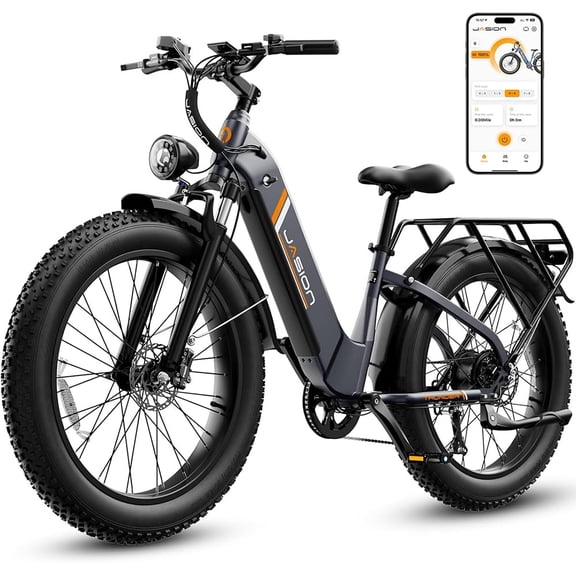 Jasion Thunder Electric Bike for Adults, 1500W Peak Motor 48V 18Ah Removable Battery, 80 Miles Longe Range, 26'' x 4'' Fat Tire E-Mountain Bicycle, APP Control, UL2849