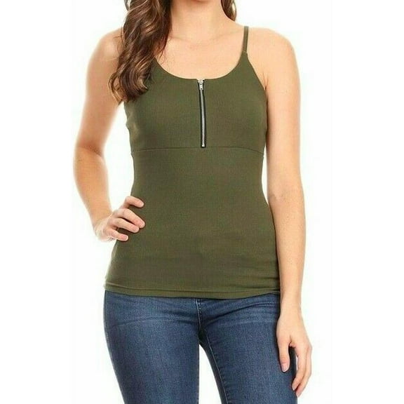 Plus Size Zipper Trim Stretchy Sleeveless Tank Top