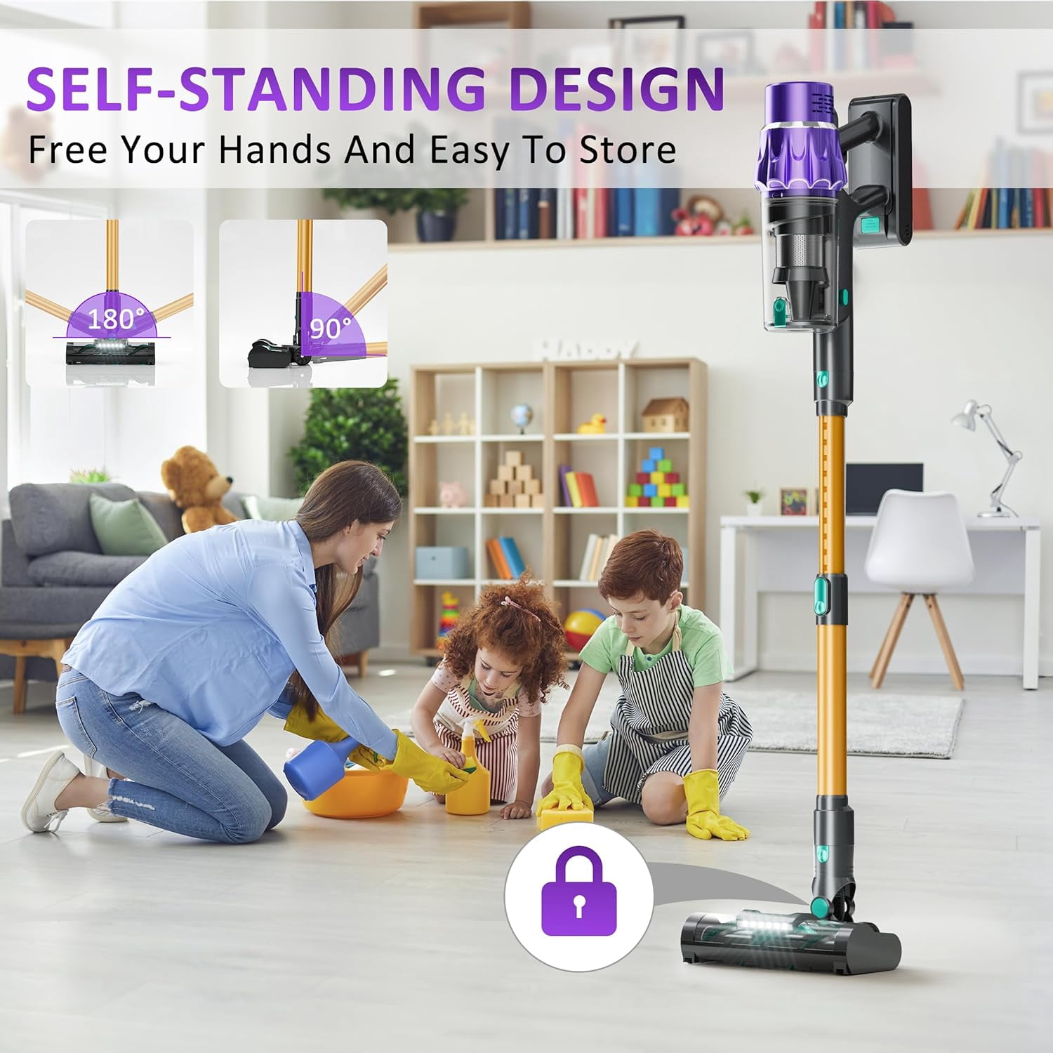Cordless Vacuum Cleaner, Vacuum Cleaners for Home 560W 45Kpa Powerful Suction with LED Touch Display, Rechargeable Stick Vacuum, Self-Standing Vacuum, Handheld Vacuum for Carpet, Hard Floors, Pet Hai