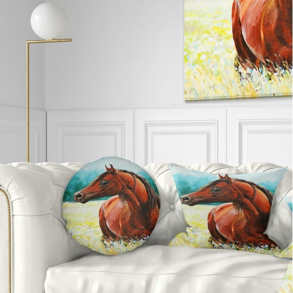 Designart Brown Arabian Horse Painting - Abstract Throw Pillow - 12x20