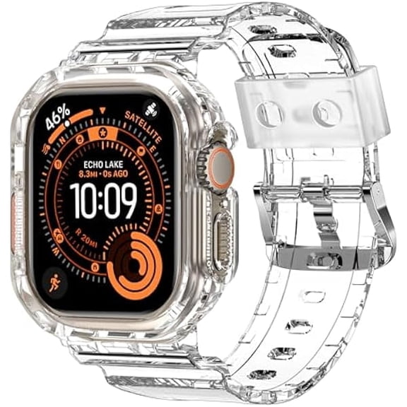 Compatible for Crystal Clear Apple Watch Bands, 49mm 46mm 45mm 44mm 42mm 41mm 40mm 38mm Bumper Case for Men Women Jelly Sport Cover Strap for iWatch Ultra 3 2 Series 11 10 9 8 7 SE 6 5 4 3