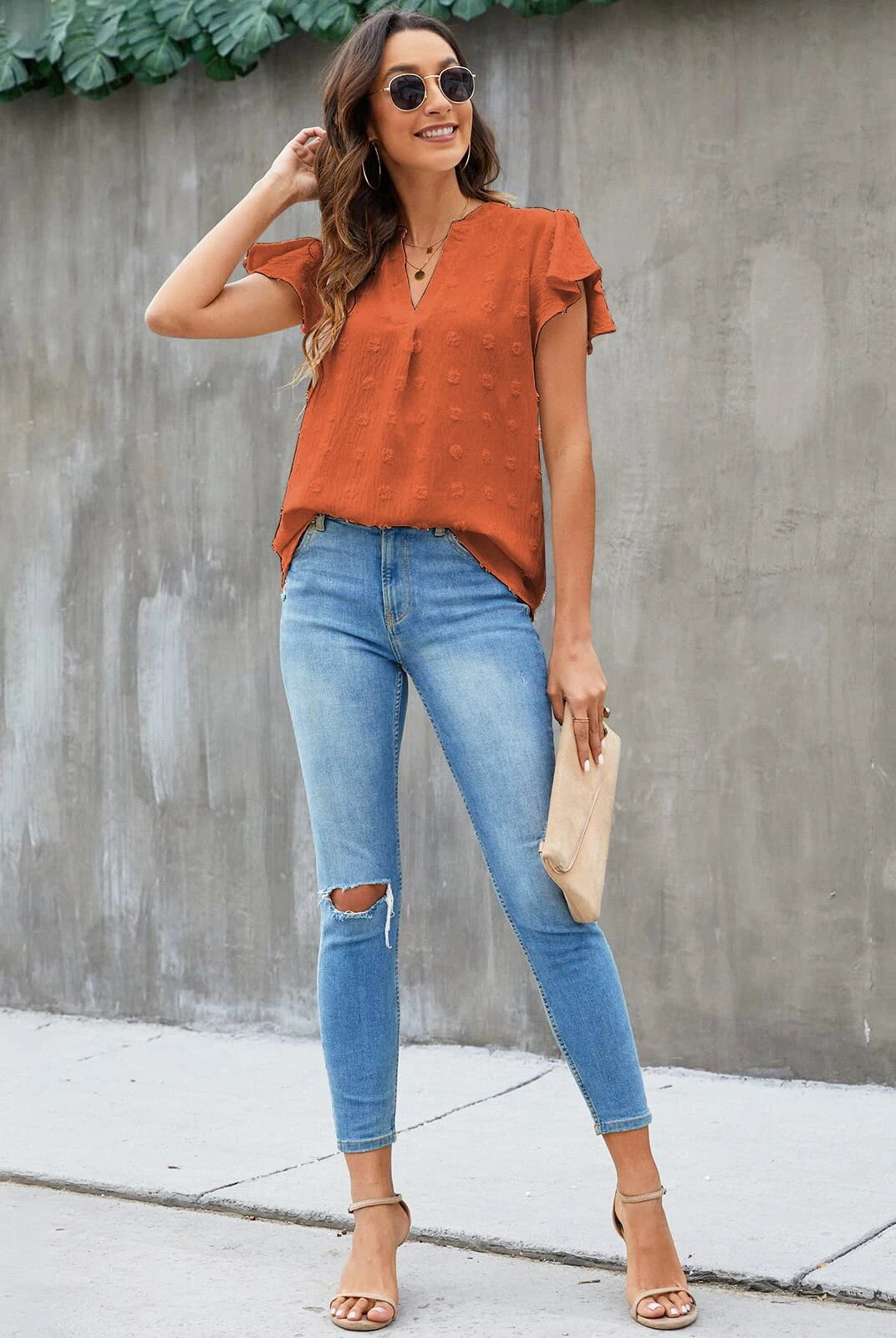 Fantaslook Blouses for Women Dressy V Neck Ruffle Sleeve Summer Tops Casual Flowy Shirts