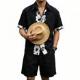 thumbnail image 4 of Migroa Men's Linen Shirts Shorts Outfits Beach 2 Pieces Sets Button Down Suit Casual Summer Tracksuit Vacation Clothes Matching Outfits Black L, 4 of 8