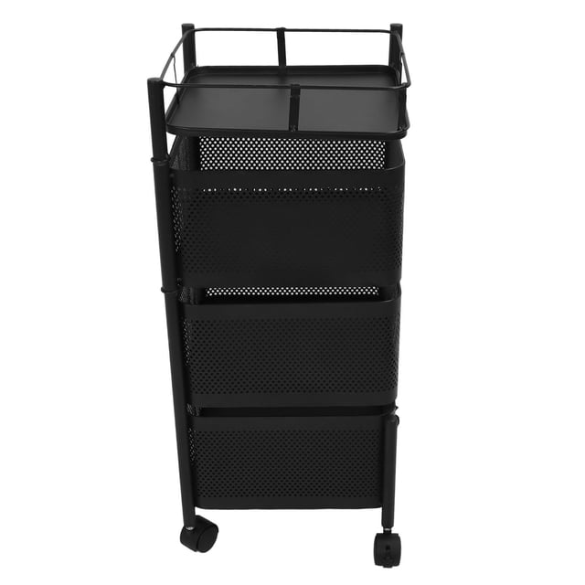 Rotating Storage Rack for Kitchen, 3 Tier Carbon Steel Fruit and Vegetable Storage Mesh Basket with Wheels Space Saving Kitchen Storage Cart Rotating Tower Organizer for Livingroom