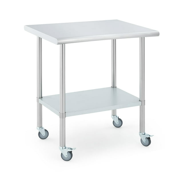 Yiwa Table de Préparation en Acier Inoxydable Robuste 24"x30 Pouces, Îlot de Travail Commercial avec Tablette Inférieure Réglable et Roulettes
