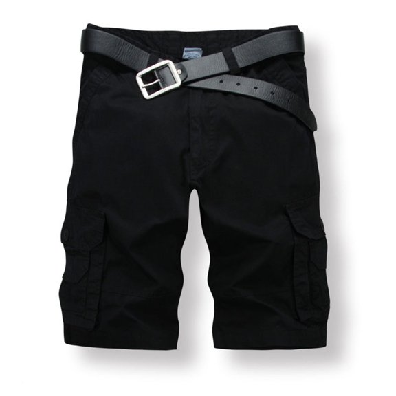 Men's Shorts Casual Solid Fashion Zipper Button Pockets Cropped Cargo Shorts Mens Cargo Shorts Black L
