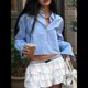 thumbnail image 5 of Camisas con Botones para Mujer, Blusas Casuales de Larga con Solapa y Bolsillo en el Pecho. Azul M, 5 of 9