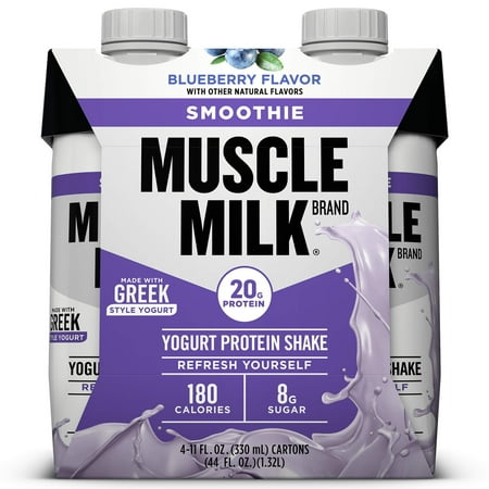 Muscle Milk Smoothie Yogurt Protein Shake, Blueberry, 20g Protein, Ready to Drink, 11 Fl Oz, 4 (Best Milk To Drink For Muscle Gain)